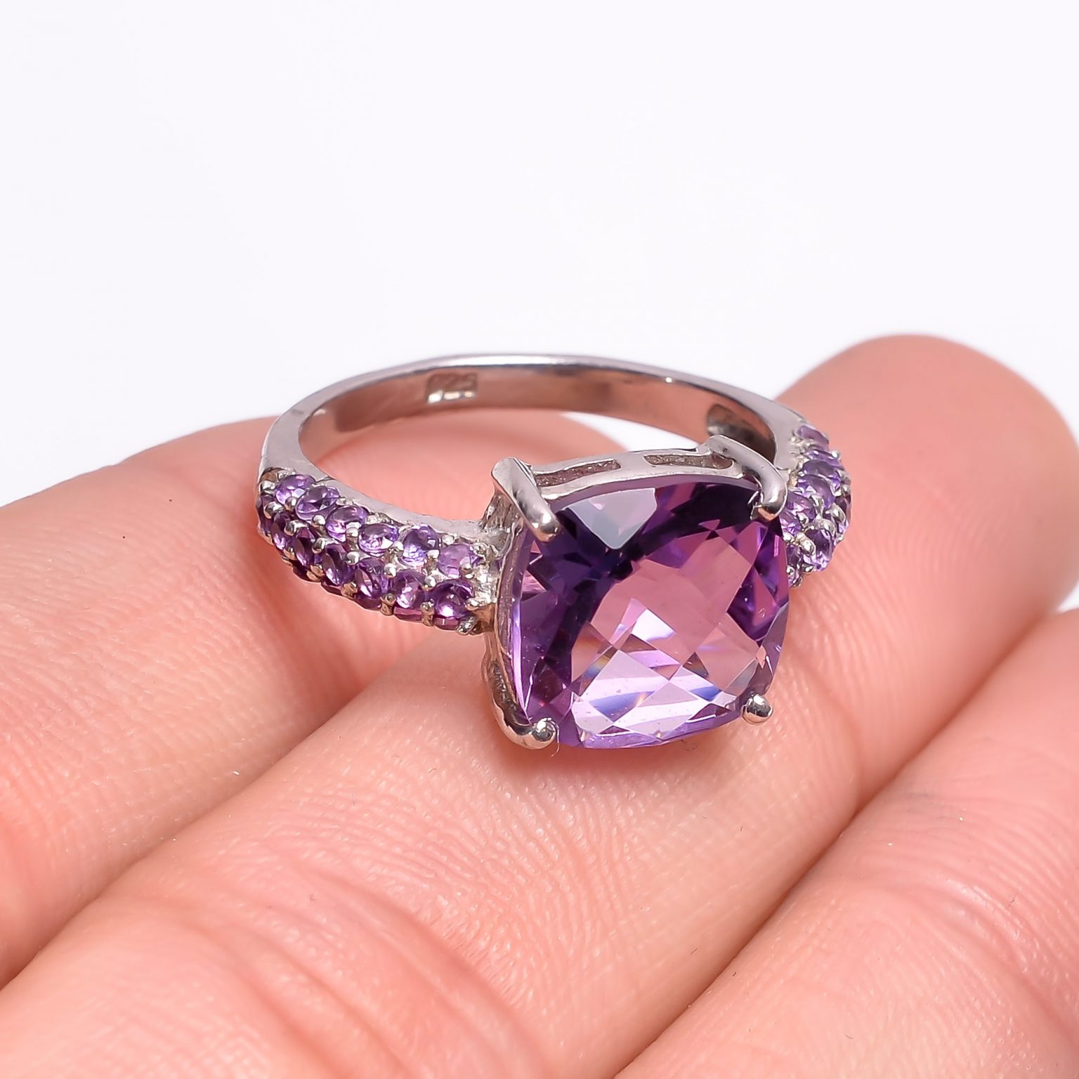Amethyst Gemstone 925 Sterling Silver Pave Jewelry Ring Jewels Sk