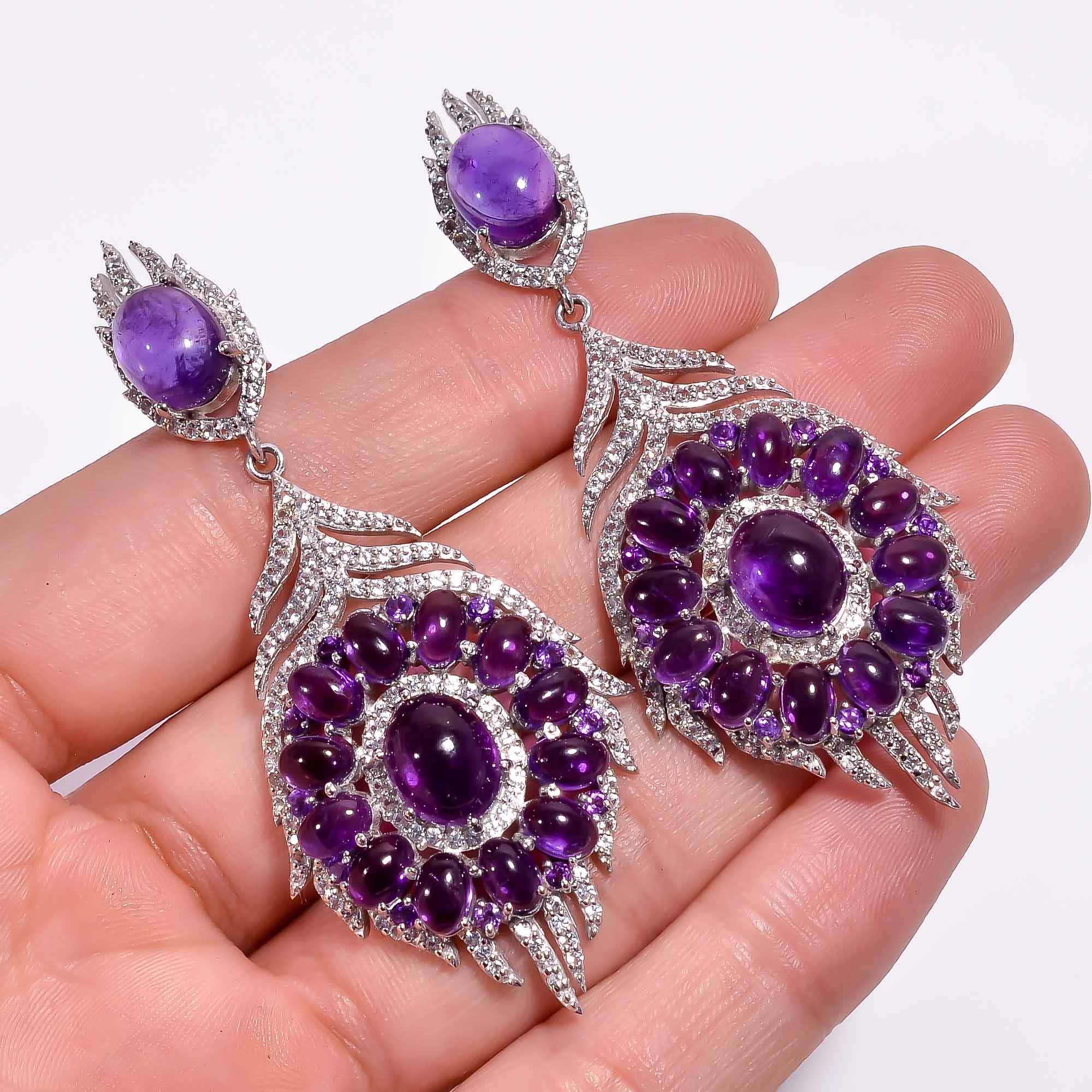 Natural Amethyst Zircon Gemstone 925 Sterling Silver Pave Jewelry ...